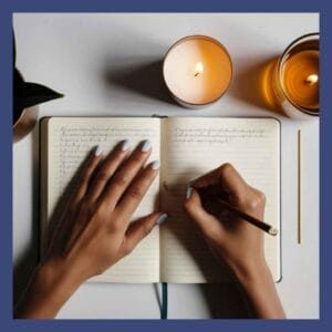 Hand writing affirmations with a pen in a book